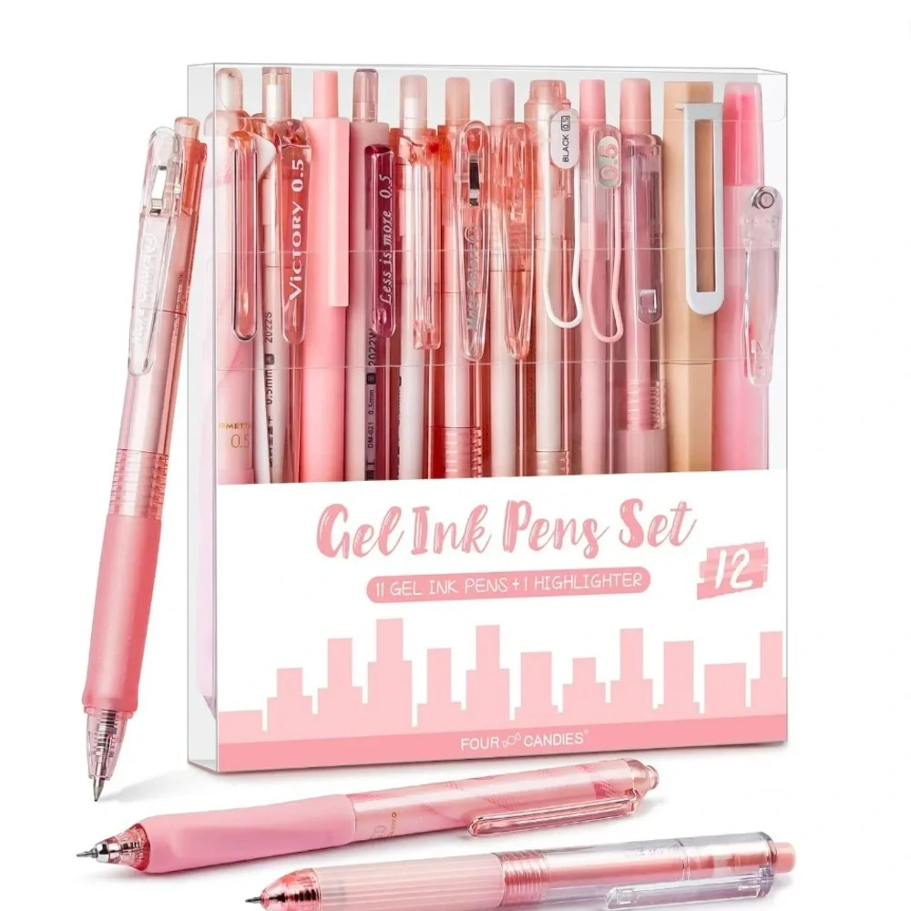Four Candies Pink Gel Ink Retractable Pen Set - Picture 1 of 5